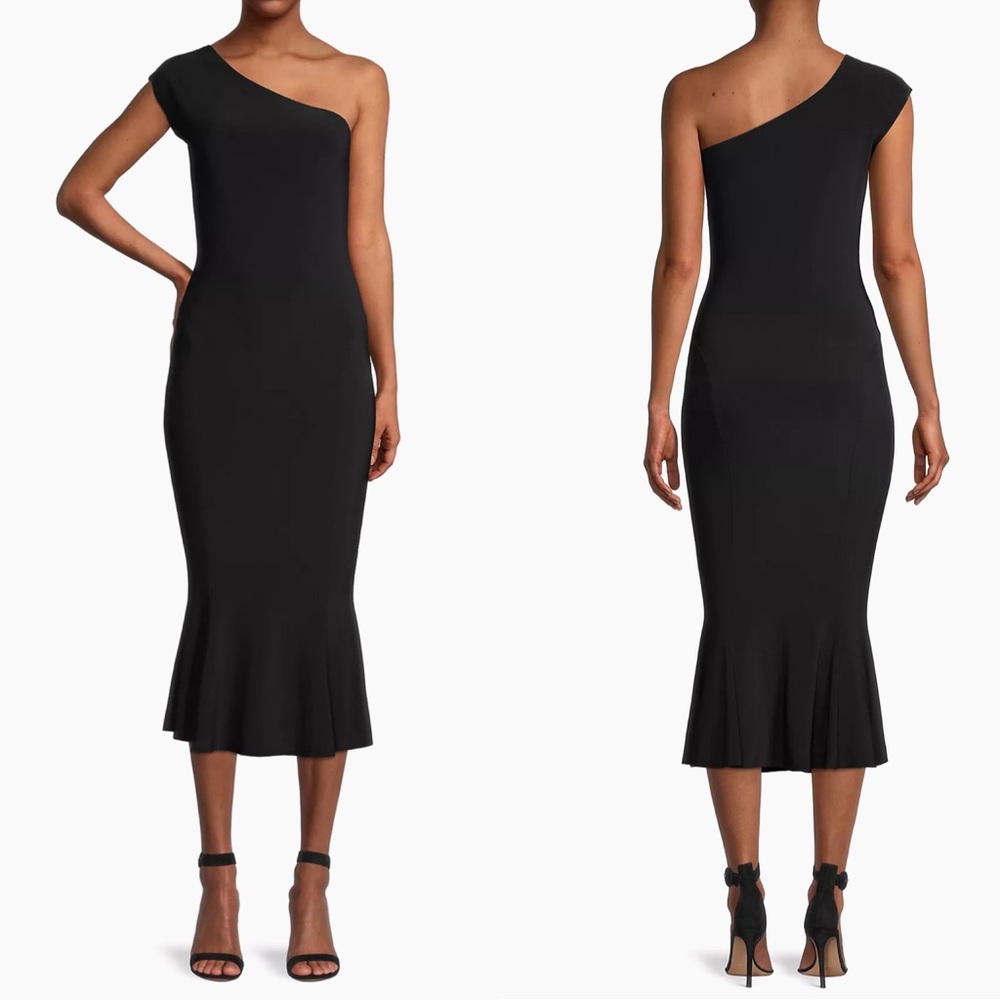 NEW NWT Norma Kamali One Shoulder Fishtail Midcalf Midi Dress In Black